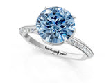 Silver Fancy Blue Round Cut Solitaire Split Shank Pave Diamond Engagement Ring with Four-Prong Setting_43