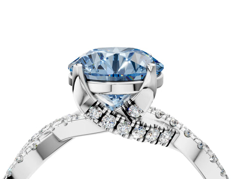 Silver Fancy Blue Round Cut Solitaire Twist Pave Diamond Engagement Ring with Prong Setting_70