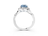 Silver Fancy Blue Round  Halo Diamond Engagement Ring with Twisted Band and Four-Prong Setting 3