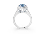 Silver Fancy Blue Round  Halo Diamond Floral Split Shank Engagement Ring 4