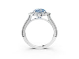 Silver Fancy Blue Round  Halo Milgrain Pave Diamond Ring with Four-Prong Setting 4