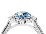 Silver Fancy Blue Round  Halo Milgrain Pave Diamond Ring with Four-Prong Setting 5