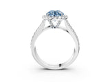 Silver Fancy Blue Round  Halo Round Diamond Pave Band with Prong Setting 4