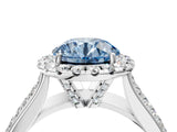 Silver Fancy Blue Round  Halo Round Diamond Pave Band with Prong Setting 5
