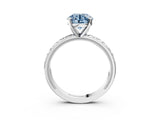 Silver Fancy Blue Round  Solitaire Diamond Engagement Ring with XO Engraved Band and Four-Prong Setting 3