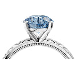 Silver Fancy Blue Round  Solitaire Diamond Engagement Ring with XO Engraved Band and Four-Prong Setting 4