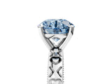 Silver Fancy Blue Round  Solitaire Diamond Engagement Ring with XO Engraved Band and Four-Prong Setting 5