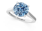Silver Fancy Blue Round  Solitaire Diamond Ring with Four-Prong Setting and Tapered Band 1