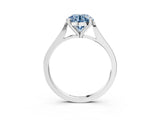 Silver Fancy Blue Round  Solitaire Diamond Ring with Four-Prong Setting and Tapered Band 3