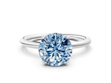 Silver Fancy Blue Round  Solitaire Diamond Ring with a Classic Band and Four-Prong Setting