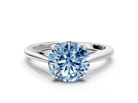 Silver Fancy Blue Round  Solitaire Engagement Ring with Four-Prong Setting and Classic Band 2