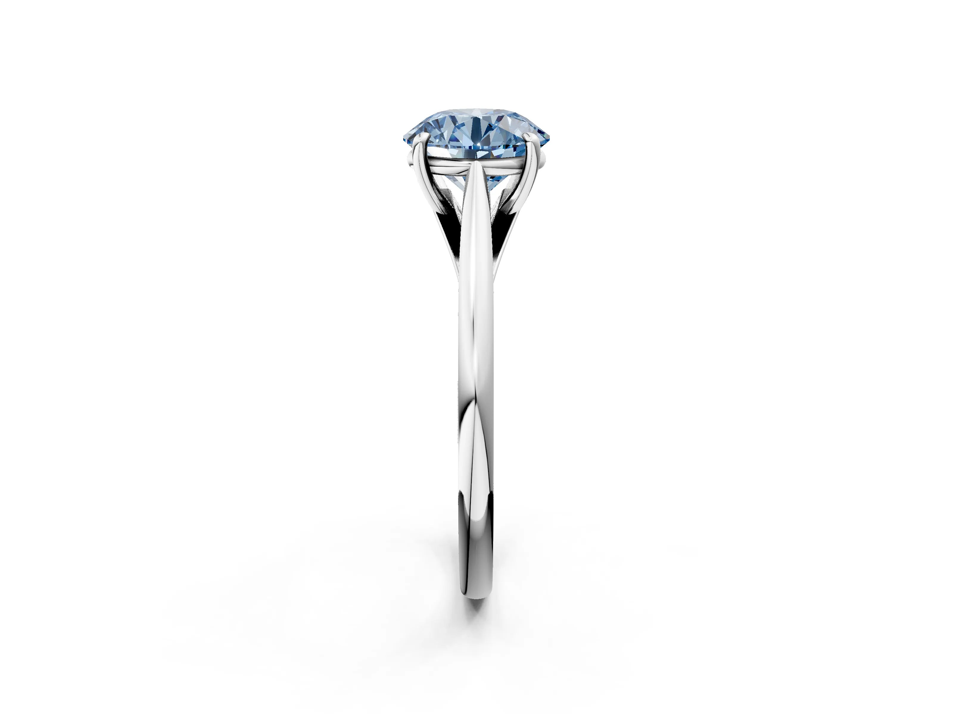 Silver Fancy Blue Round  Solitaire Engagement Ring with Four-Prong Setting and Classic Band 4