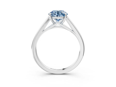 Silver Fancy Blue Round  Solitaire Engagement Ring with Four-Prong Setting and Classic Band 5