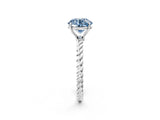 Silver Fancy Blue Round  Solitaire Twist Band Ring with Four-Prong Setting_4