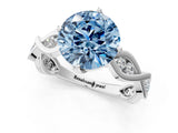 Silver Fancy Blue Round  Solitaire Twist Band with Leaf Prong Setting 1