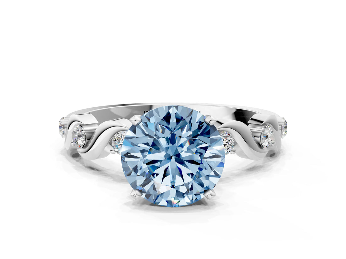 Silver Fancy Blue Round  Solitaire Twisted Band with Prong Setting 1