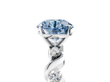 Silver Fancy Blue Round  Solitaire Twisted Band with Prong Setting