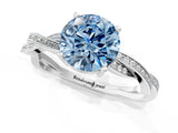 Silver Fancy Blue Round  Solitaire Twisted Pave Diamond Ring with Four-Prong Setting_1