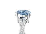 Silver Fancy Blue Round  Solitaire Twisted Pave Diamond Ring with Four-Prong Setting_5