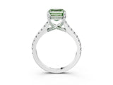 Silver Fancy Green Asscher  Brilliant Diamond Solitaire with Pavé Band and Four-Prong Setting 3