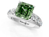 Silver Fancy Green Asscher  Brilliant Solitaire with Side Stones on a Pave Band and Four-Prong Setting_13