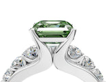 Silver Fancy Green Asscher  Brilliant Solitaire with Side Stones on a Pave Band and Four-Prong Setting_16