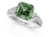 Silver Fancy Green Asscher Cut Brilliant Diamond Pavé Band with Six-Prong Setting_25