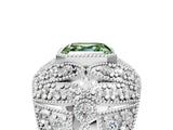 Silver Fancy Green Asscher Cut Brilliant Halo Pave Diamond Milgrain Ring_11