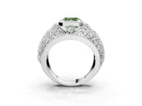 Silver Fancy Green Asscher Cut Brilliant Halo Pave Diamond Milgrain Ring_9