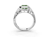 Silver Fancy Green Asscher Cut Brilliant Milgrain Filigree Diamond Ring with Square Prong Setting_15