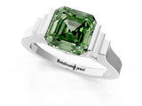 Silver Fancy Green Asscher Cut Brilliant Solitaire Diamond Ring with Channel Set Band and Bar Prong Setting_7