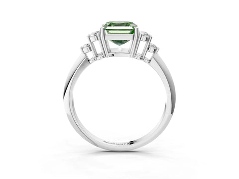 Silver Fancy Green Asscher Cut Cut Diamond Cluster Ring with Solitaire Band and Four-Prong Setting_27