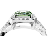 Silver Fancy Green Asscher Cut Cut Diamond Halo Engagement Ring with Open Split Pavé Band_10
