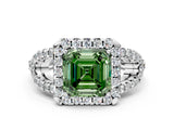 Silver Fancy Green Asscher Cut Cut Diamond Halo Engagement Ring with Open Split Pavé Band_6