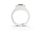 Silver Fancy Green Asscher Cut-Cut Diamond Halo Engagement Ring with Pave Band and Prong Setting_15