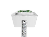 Silver Fancy Green Asscher Cut-Cut Diamond Halo Engagement Ring with Pave Band and Prong Setting_17