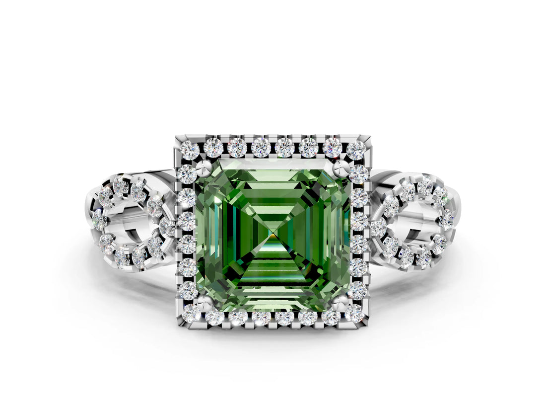 Silver Fancy Green Asscher Cut Cut Halo Diamond Infinity Band with Four-Prong Setting_6