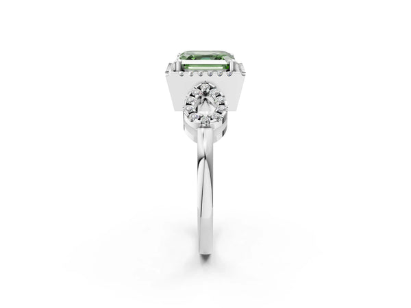 Sterling Silver Asscher Cut Pave Infinity Halo Engagement Ring Setting for Fancy Green Center