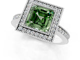 Silver Fancy Green Asscher Cut Cut Halo Pavé Diamond Ring_7