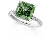 Silver Fancy Green Asscher Cut Diamond Brilliant Solitaire Ring with Pavé Band and Four-Prong Setting_26