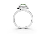 Silver Fancy Green Asscher Cut Diamond Double Halo Ring with Split Shank and Four-Prong Setting_9