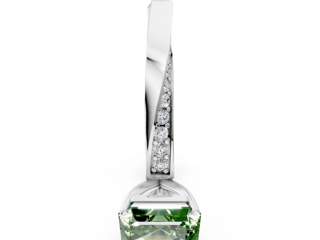 Silver Fancy Green Asscher Cut Diamond Engagement Ring with Side Stone Accents and Four-Prong Setting_36