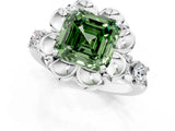 Silver Fancy Green Asscher  Cut Diamond Floral Halo Engagement Ring with Shared Prong Setting 1