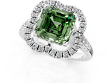 Silver Fancy Green Asscher Cut Diamond Floral Halo Split Shank Prong Setting Ring_37