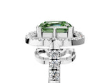Silver Fancy Green Asscher Cut Diamond Floral Halo Split Shank Prong Setting Ring_41