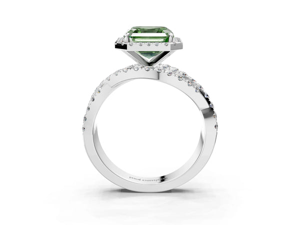 Sterling Silver Asscher Cut Halo Twist Engagement Ring Setting for Fancy Green Center