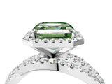 Silver Fancy Green Asscher Cut Diamond Halo Ring with Round Split Shank and Prong Setting_4