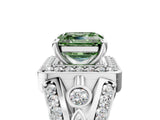 Silver Fancy Green Asscher Cut Diamond Halo Ring with Split Shank and Bezel Accents and Four-Prong Setting_11