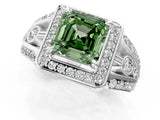 Silver Fancy Green Asscher Cut Diamond Halo Ring with Split Shank and Bezel Accents and Four-Prong Setting_7