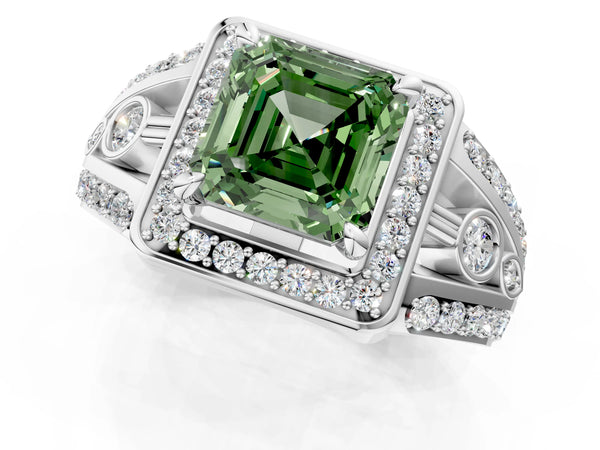Sterling Silver Asscher Cut Hidden Halo Split Shank Engagement Ring Setting for Fancy Green Center